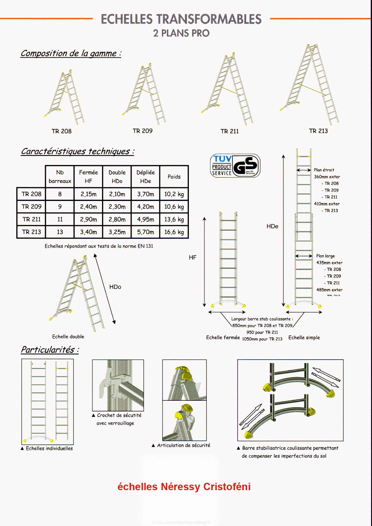 echelle transformable aluminium  deux 2 plans aluminium de 2 mtres, 3 m,4 m, 5 m, 6 m, 7 m, 8 m, 9 m,