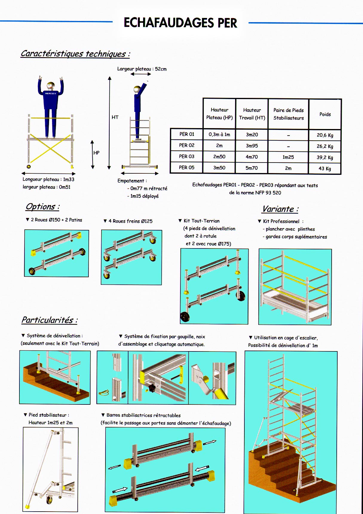 chafaudage  plateau aluminium, petits chafaudages 1.3 m de long, chafaudage, chafaudages aluminium de 2 m, 3 m, 4 m, 4.5 mtres hauteur de travail